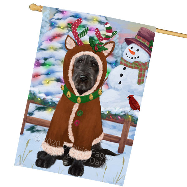 Christmas Gingerbread Reindeer Wolfhound Dog House Flag Outdoor Decorative Double Sided Pet Portrait Weather Resistant Premium Quality Animal Printed Home Decorative Flags 100% Polyester