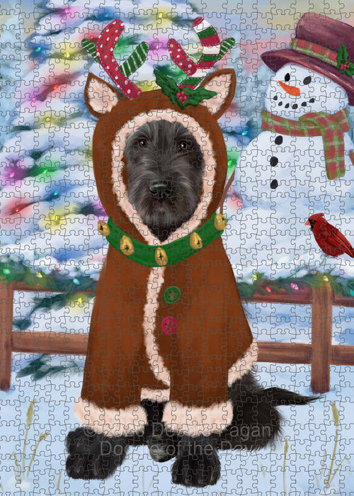 Christmas Gingerbread Reindeer Wolfhound Dog Portrait Jigsaw Puzzle for Adults Animal Interlocking Puzzle Game Unique Gift for Dog Lover's with Metal Tin Box