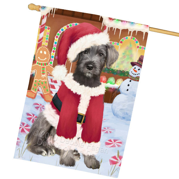 Christmas Gingerbread Candyfest Wolfhound Dog House Flag Outdoor Decorative Double Sided Pet Portrait Weather Resistant Premium Quality Animal Printed Home Decorative Flags 100% Polyester