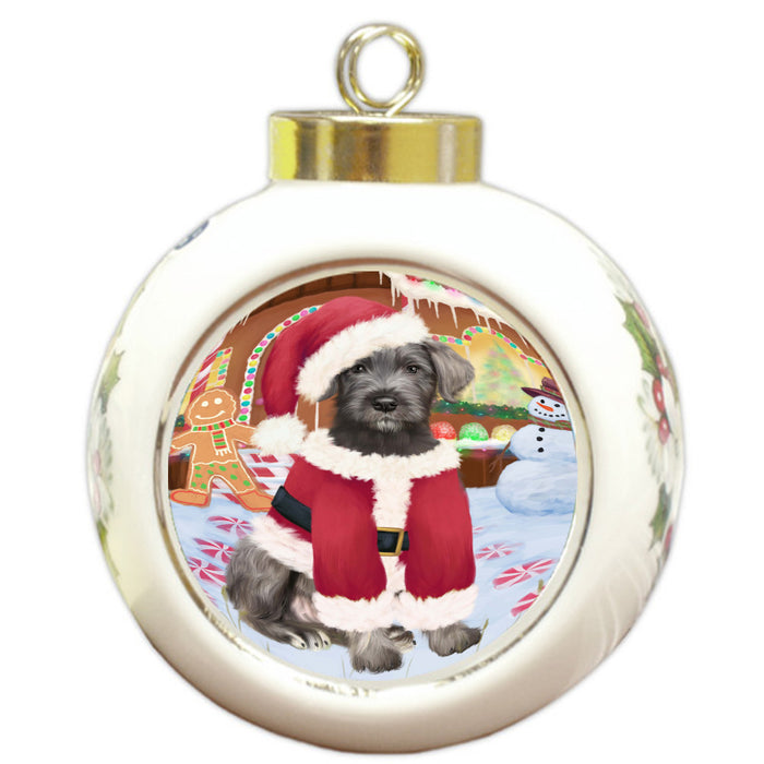Christmas Gingerbread Candyfest Wolfhound Dog Round Ball Christmas Ornament Pet Decorative Hanging Ornaments for Christmas X-mas Tree Decorations - 3" Round Ceramic Ornament