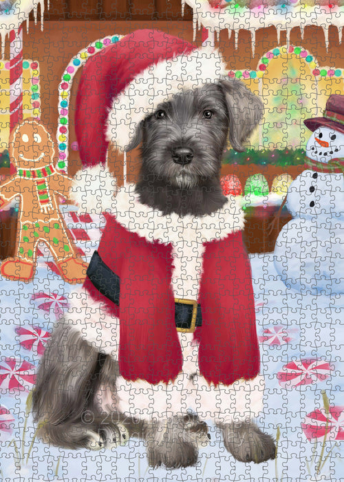Christmas Gingerbread Candyfest Wolfhound Dog Portrait Jigsaw Puzzle for Adults Animal Interlocking Puzzle Game Unique Gift for Dog Lover's with Metal Tin Box