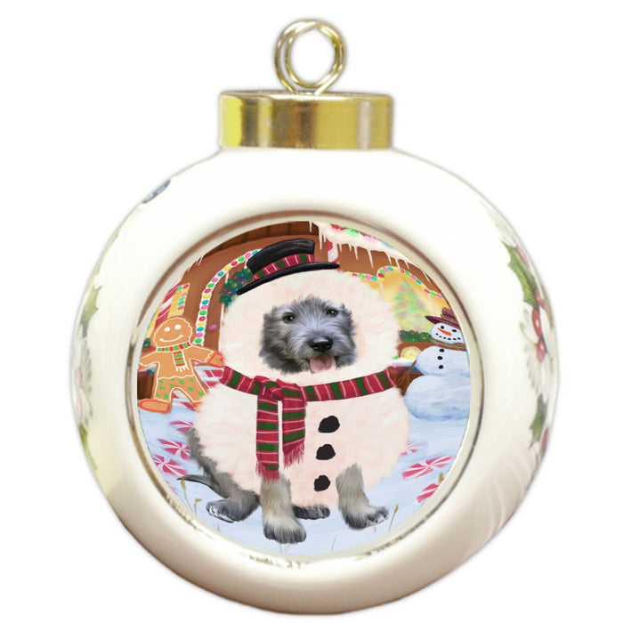 Christmas Gingerbread Snowman Wolfhound Dog Round Ball Christmas Ornament Pet Decorative Hanging Ornaments for Christmas X-mas Tree Decorations - 3" Round Ceramic Ornament