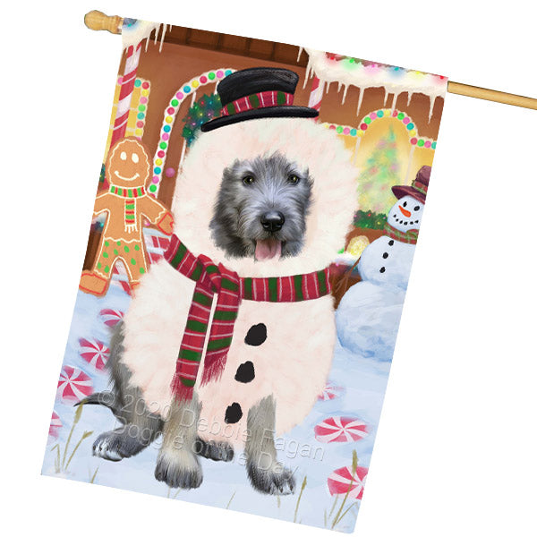 Christmas Gingerbread Snowman Wolfhound Dog House Flag Outdoor Decorative Double Sided Pet Portrait Weather Resistant Premium Quality Animal Printed Home Decorative Flags 100% Polyester
