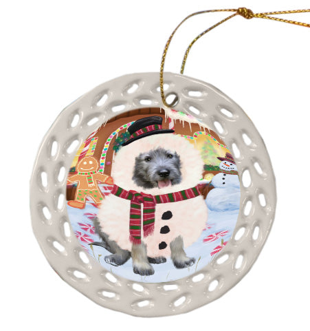 Christmas Gingerbread Snowman Wolfhound Dog Doily Ornament DPOR58756