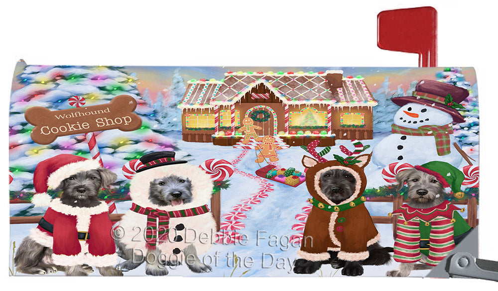 Christmas Gingerbread Cookie Shop Wolfhound Dogs Magnetic Mailbox Cover Both Sides Pet Theme Printed Decorative Letter Box Wrap Case Postbox Thick Magnetic Vinyl Material