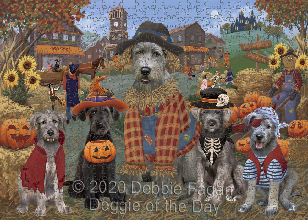 Halloween 'Round Town Wolfhound Dogs Portrait Jigsaw Puzzle for Adults Animal Interlocking Puzzle Game Unique Gift for Dog Lover's with Metal Tin Box