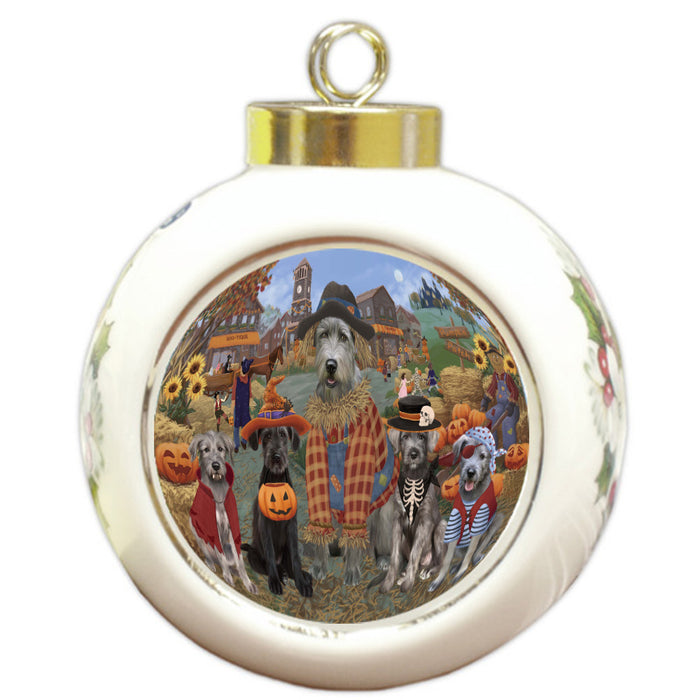 Halloween 'Round Town Wolfhound Dogs Round Ball Christmas Ornament Pet Decorative Hanging Ornaments for Christmas X-mas Tree Decorations - 3" Round Ceramic Ornament