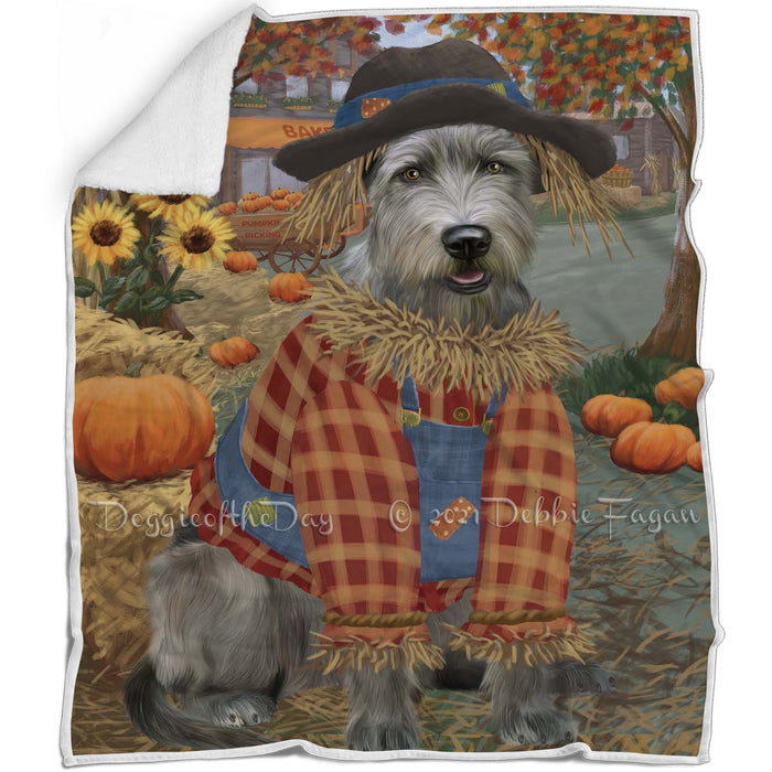 Halloween 'Round Town And Fall Pumpkin Scarecrow Both Wolfhound Dogs Blanket BLNKT143681