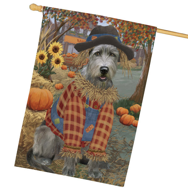 Halloween 'Round Town Wolfhound Dog House Flag Outdoor Decorative Double Sided Pet Portrait Weather Resistant Premium Quality Animal Printed Home Decorative Flags 100% Polyester FLG68999