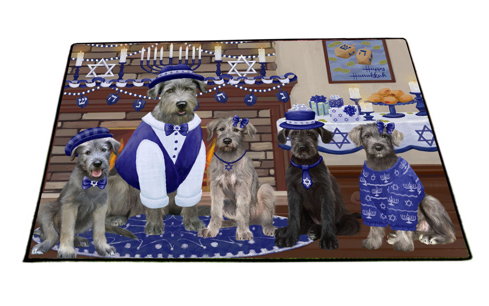 Happy Hanukkah Family Wolfhound Dogs Floormat FLMS55564
