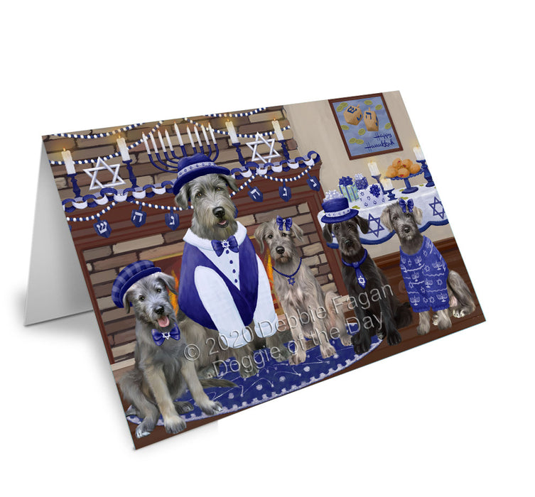 Happy Hanukkah Family Wolfhound Dogs Handmade Artwork Assorted Pets Greeting Cards and Note Cards with Envelopes for All Occasions and Holiday Seasons