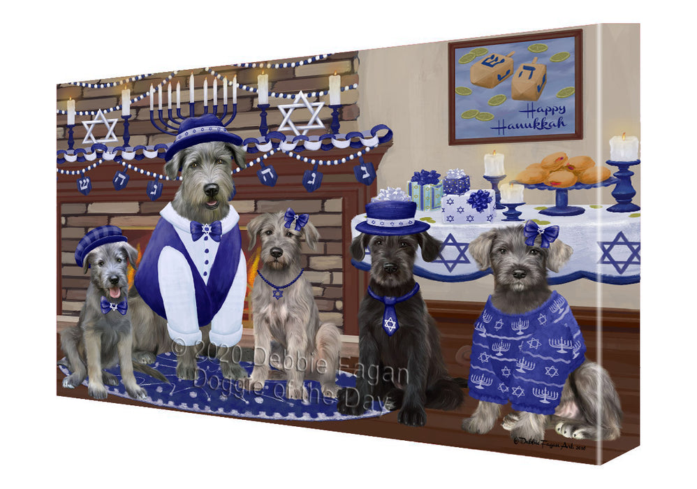 Happy Hanukkah Family Wolfhound Dogs Canvas Wall Art - Premium Quality Ready to Hang Room Decor Wall Art Canvas - Unique Animal Printed Digital Painting for Decoration
