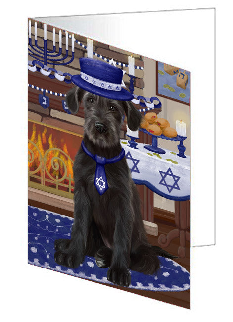 Happy Hanukkah Wolfhound Dog Handmade Artwork Assorted Pets Greeting Cards and Note Cards with Envelopes for All Occasions and Holiday Seasons