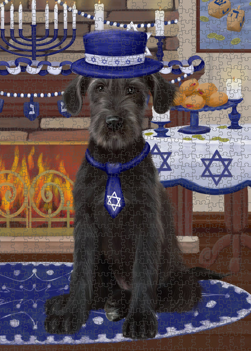 Happy Hanukkah Wolfhound Dog Portrait Jigsaw Puzzle for Adults Animal Interlocking Puzzle Game Unique Gift for Dog Lover's with Metal Tin Box PZL482