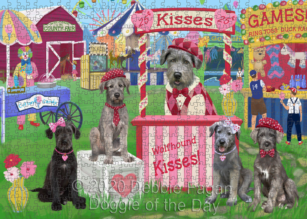 Carnival Kissing Booth Wolfhound Dogs Portrait Jigsaw Puzzle for Adults Animal Interlocking Puzzle Game Unique Gift for Dog Lover's with Metal Tin Box