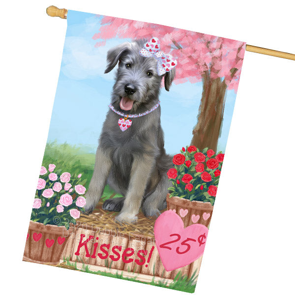 Rosie 25 Cent Kisses Wolfhound Dog House Flag Outdoor Decorative Double Sided Pet Portrait Weather Resistant Premium Quality Animal Printed Home Decorative Flags 100% Polyester FLG69123