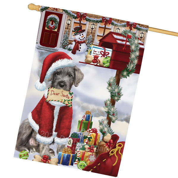 Christmas Dear Santa Mailbox Wolfhound Dog House Flag Outdoor Decorative Double Sided Pet Portrait Weather Resistant Premium Quality Animal Printed Home Decorative Flags 100% Polyester FLG69093