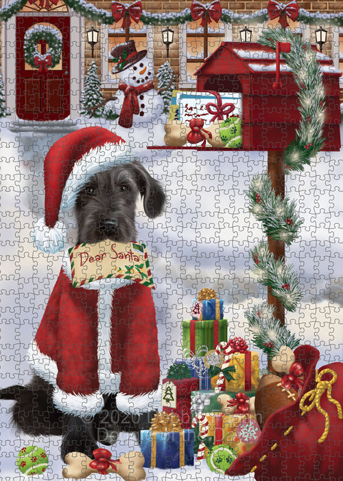 Christmas Dear Santa Mailbox Wolfhound Dog Portrait Jigsaw Puzzle for Adults Animal Interlocking Puzzle Game Unique Gift for Dog Lover's with Metal Tin Box PZL575