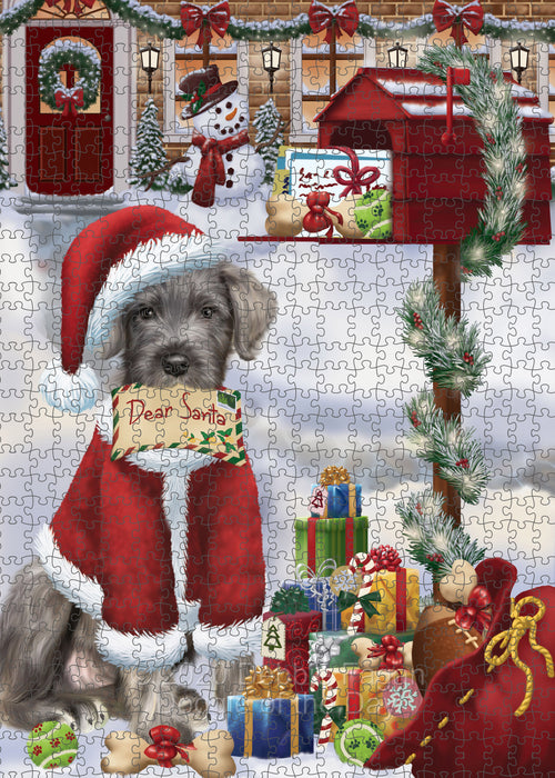Christmas Dear Santa Mailbox Wolfhound Dog Portrait Jigsaw Puzzle for Adults Animal Interlocking Puzzle Game Unique Gift for Dog Lover's with Metal Tin Box PZL576