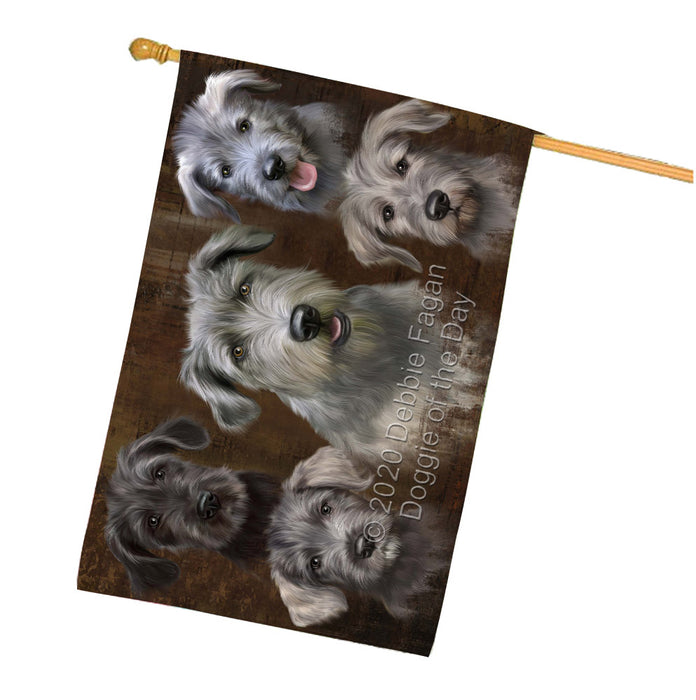 Rustic 5 Heads Wolfhound Dogs House Flag Outdoor Decorative Double Sided Pet Portrait Weather Resistant Premium Quality Animal Printed Home Decorative Flags 100% Polyester