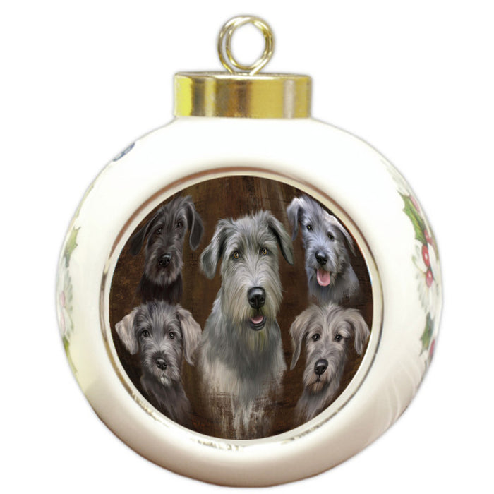 Rustic 5 Heads Wolfhound Dogs Round Ball Christmas Ornament Pet Decorative Hanging Ornaments for Christmas X-mas Tree Decorations - 3" Round Ceramic Ornament