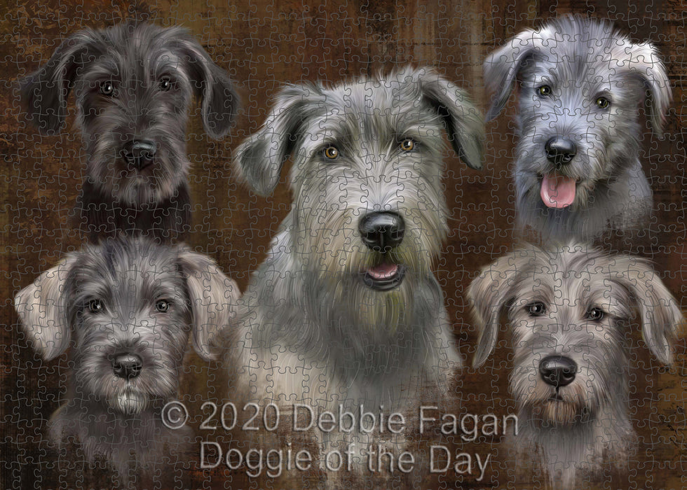 Rustic 5 Heads Wolfhound Dogs Portrait Jigsaw Puzzle for Adults Animal Interlocking Puzzle Game Unique Gift for Dog Lover's with Metal Tin Box