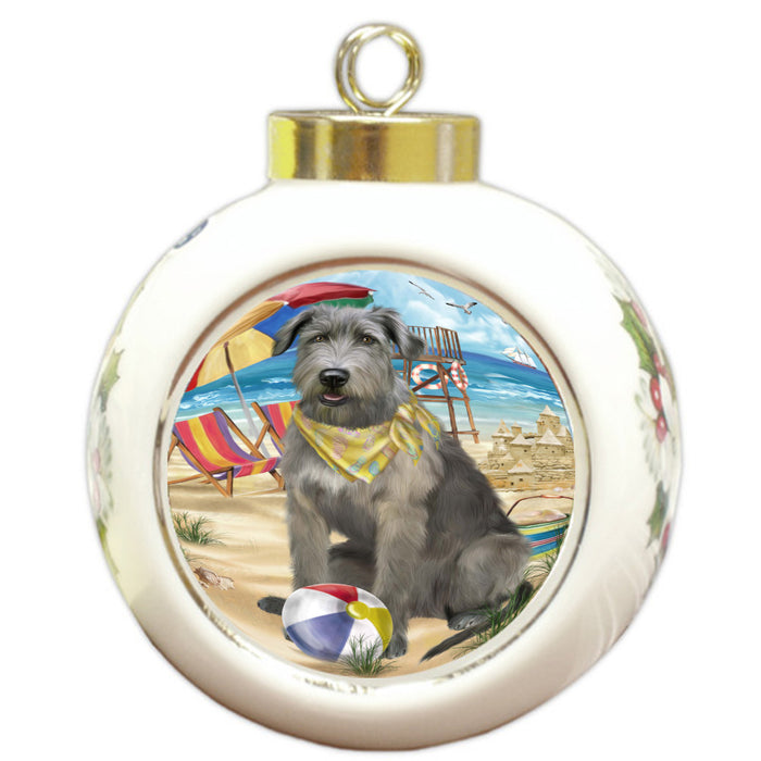 Pet Friendly Beach Wolfhound Dog Round Ball Christmas Ornament Pet Decorative Hanging Ornaments for Christmas X-mas Tree Decorations - 3" Round Ceramic Ornament, RBPOR59425