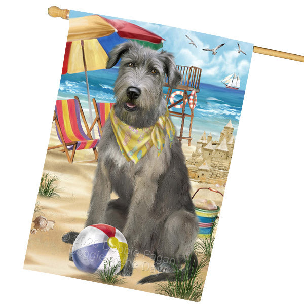 Pet Friendly Beach Wolfhound Dog House Flag Outdoor Decorative Double Sided Pet Portrait Weather Resistant Premium Quality Animal Printed Home Decorative Flags 100% Polyester FLG68941