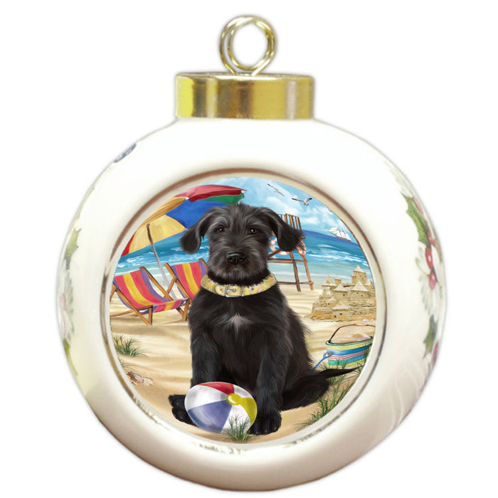 Pet Friendly Beach Wolfhound Dog Round Ball Christmas Ornament Pet Decorative Hanging Ornaments for Christmas X-mas Tree Decorations - 3" Round Ceramic Ornament, RBPOR59426