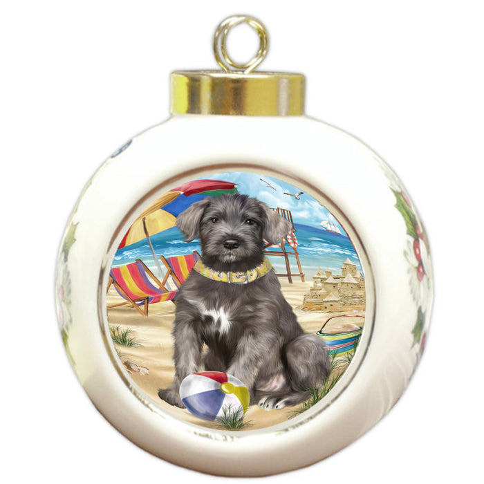 Pet Friendly Beach Wolfhound Dog Round Ball Christmas Ornament Pet Decorative Hanging Ornaments for Christmas X-mas Tree Decorations - 3" Round Ceramic Ornament, RBPOR59427