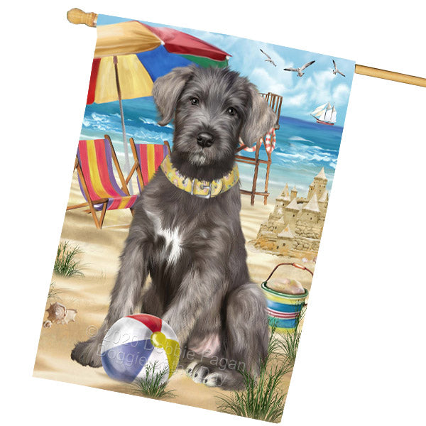 Pet Friendly Beach Wolfhound Dog House Flag Outdoor Decorative Double Sided Pet Portrait Weather Resistant Premium Quality Animal Printed Home Decorative Flags 100% Polyester FLG68943