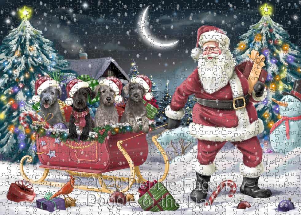 Christmas Santa Sled Wolfhound Dogs Portrait Jigsaw Puzzle for Adults Animal Interlocking Puzzle Game Unique Gift for Dog Lover's with Metal Tin Box