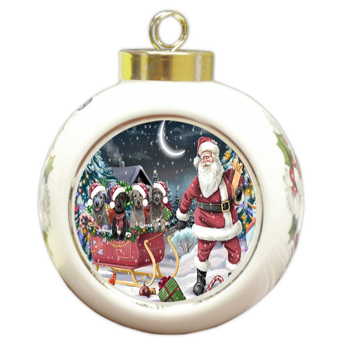 Christmas Santa Sled Wolfhound Dogs Round Ball Christmas Ornament Pet Decorative Hanging Ornaments for Christmas X-mas Tree Decorations - 3" Round Ceramic Ornament