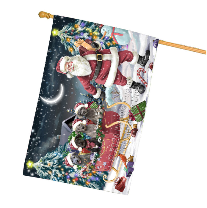 Christmas Santa Sled Wolfhound Dogs House Flag Outdoor Decorative Double Sided Pet Portrait Weather Resistant Premium Quality Animal Printed Home Decorative Flags 100% Polyester