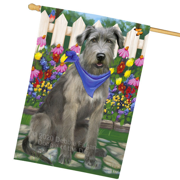 Spring Floral Wolfhound Dog House Flag Outdoor Decorative Double Sided Pet Portrait Weather Resistant Premium Quality Animal Printed Home Decorative Flags 100% Polyester FLG69435