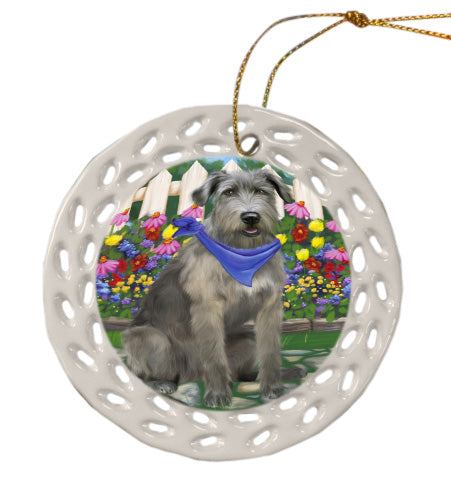 Spring Floral Wolfhound Dog Doily Ornament DPOR58949
