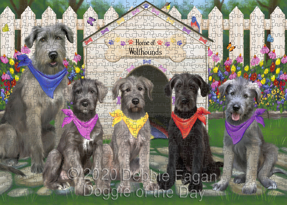 Spring Dog House Wolfhound Dogs Portrait Jigsaw Puzzle for Adults Animal Interlocking Puzzle Game Unique Gift for Dog Lover's with Metal Tin Box