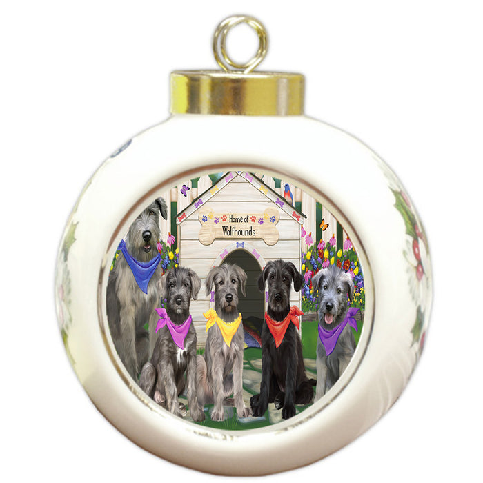 Spring Dog House Wolfhound Dogs Round Ball Christmas Ornament Pet Decorative Hanging Ornaments for Christmas X-mas Tree Decorations - 3" Round Ceramic Ornament