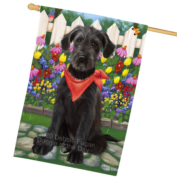 Spring Floral Wolfhound Dog House Flag Outdoor Decorative Double Sided Pet Portrait Weather Resistant Premium Quality Animal Printed Home Decorative Flags 100% Polyester FLG69437