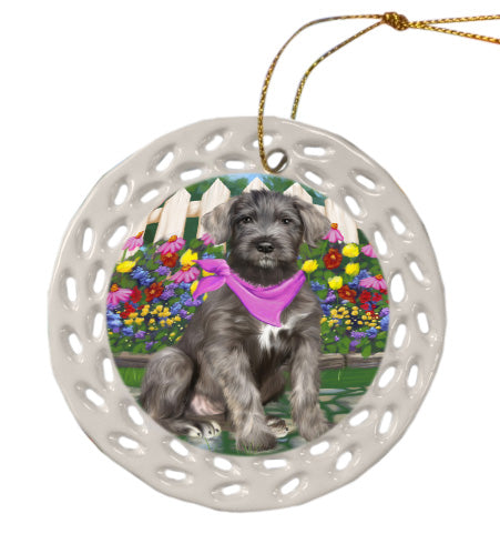 Spring Floral Wolfhound Dog Doily Ornament DPOR58950