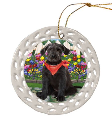 Spring Floral Wolfhound Dog Doily Ornament DPOR58951