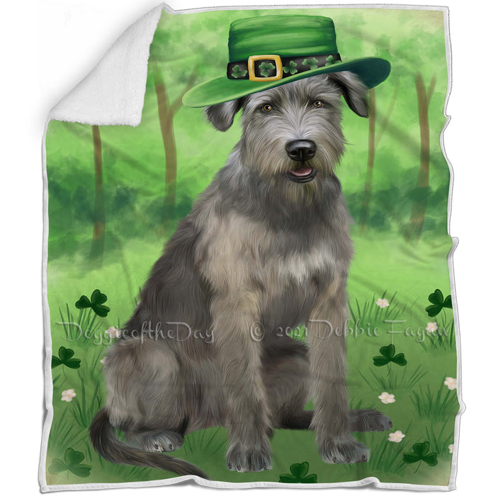 St. Patricks Day Irish Portrait Wolfhound Dog Blanket BLNKT142366