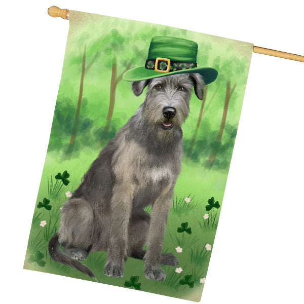 St. Patrick's Day Wolfhound Dog House Flag Outdoor Decorative Double Sided Pet Portrait Weather Resistant Premium Quality Animal Printed Home Decorative Flags 100% Polyester FLG69739