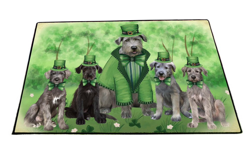 St. Patrick's Day Family Wolfhound Dogs Floor Mat- Anti-Slip Pet Door Mat Indoor Outdoor Front Rug Mats for Home Outside Entrance Pets Portrait Unique Rug Washable Premium Quality Mat