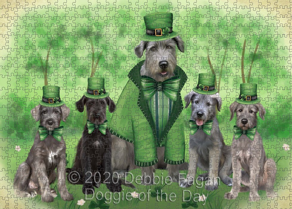 St. Patrick's Day Family Wolfhound Dogs Portrait Jigsaw Puzzle for Adults Animal Interlocking Puzzle Game Unique Gift for Dog Lover's with Metal Tin Box