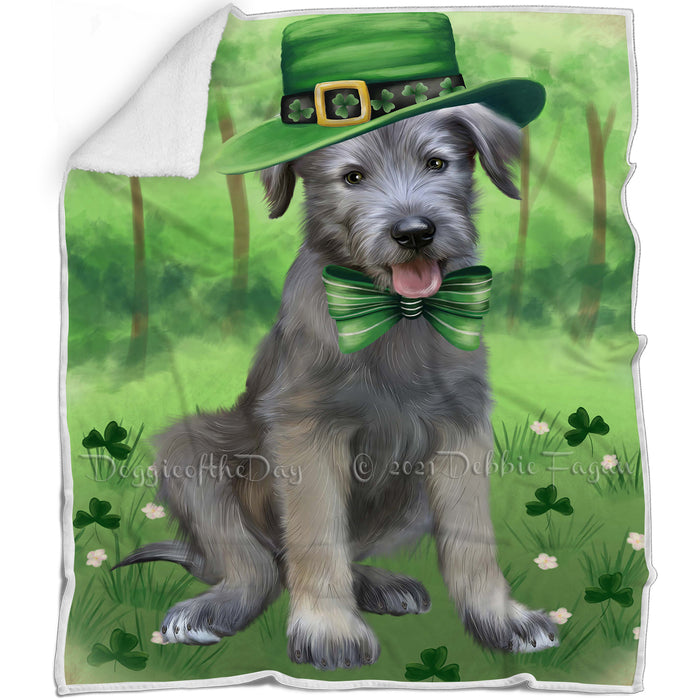St. Patricks Day Irish Portrait Wolfhound Dog Blanket BLNKT142369