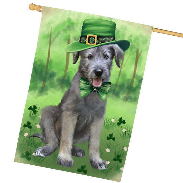 St. Patrick's Day Wolfhound Dog House Flag Outdoor Decorative Double Sided Pet Portrait Weather Resistant Premium Quality Animal Printed Home Decorative Flags 100% Polyester FLG69741