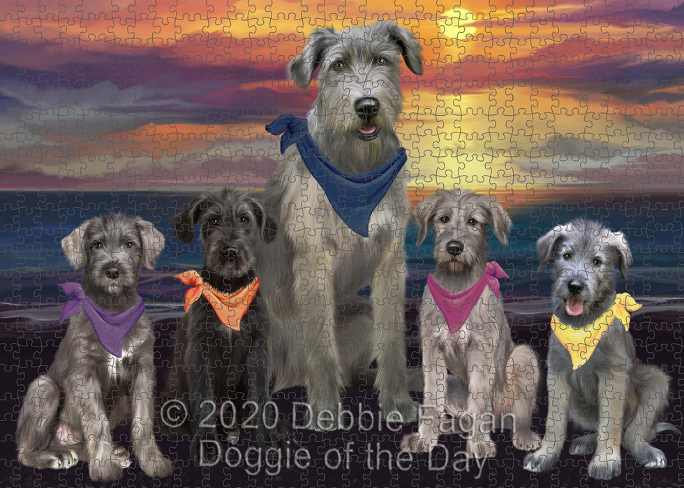 Family Sunset Portrait Wolfhound Dogs Portrait Jigsaw Puzzle for Adults Animal Interlocking Puzzle Game Unique Gift for Dog Lover's with Metal Tin Box