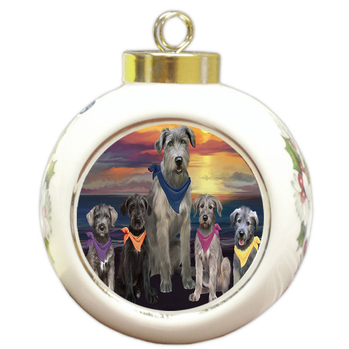 Family Sunset Portrait Wolfhound Dogs Round Ball Christmas Ornament Pet Decorative Hanging Ornaments for Christmas X-mas Tree Decorations - 3" Round Ceramic Ornament