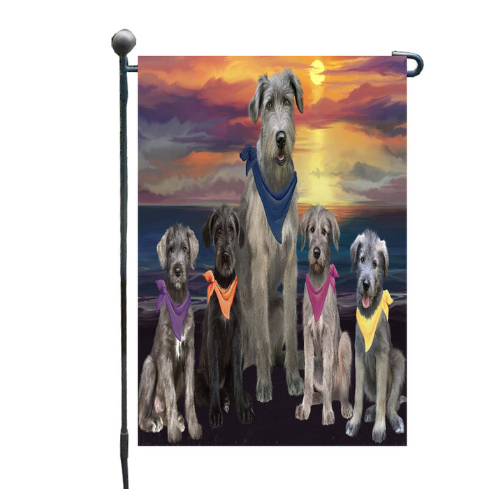 Family Sunset Portrait Wolfhound Dogs Garden Flags Outdoor Decor for Homes and Gardens Double Sided Garden Yard Spring Decorative Vertical Home Flags Garden Porch Lawn Flag for Decorations